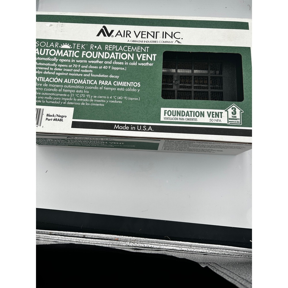 Air Vent Inc Solar-Tek RA Automatic Foundation Vent Black RABL Replacement